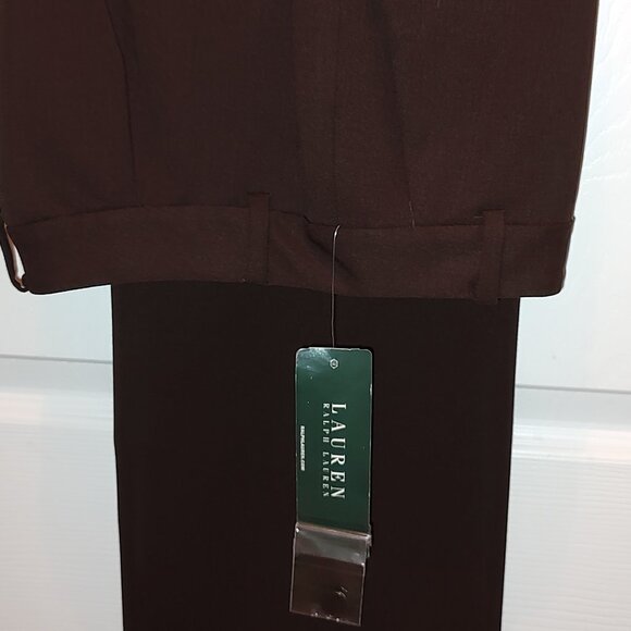 RALPH LAUREN WOOL GABARDINE CAREER PANTS FLAT FRONT STRAIGHT LEG DK BROWN SZ 4 - Picture 7 of 12